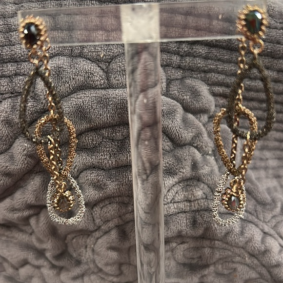 Designer Open Teardrop Loops Trio with Crystals  Earrings-Boutique - Picture 8 of 10